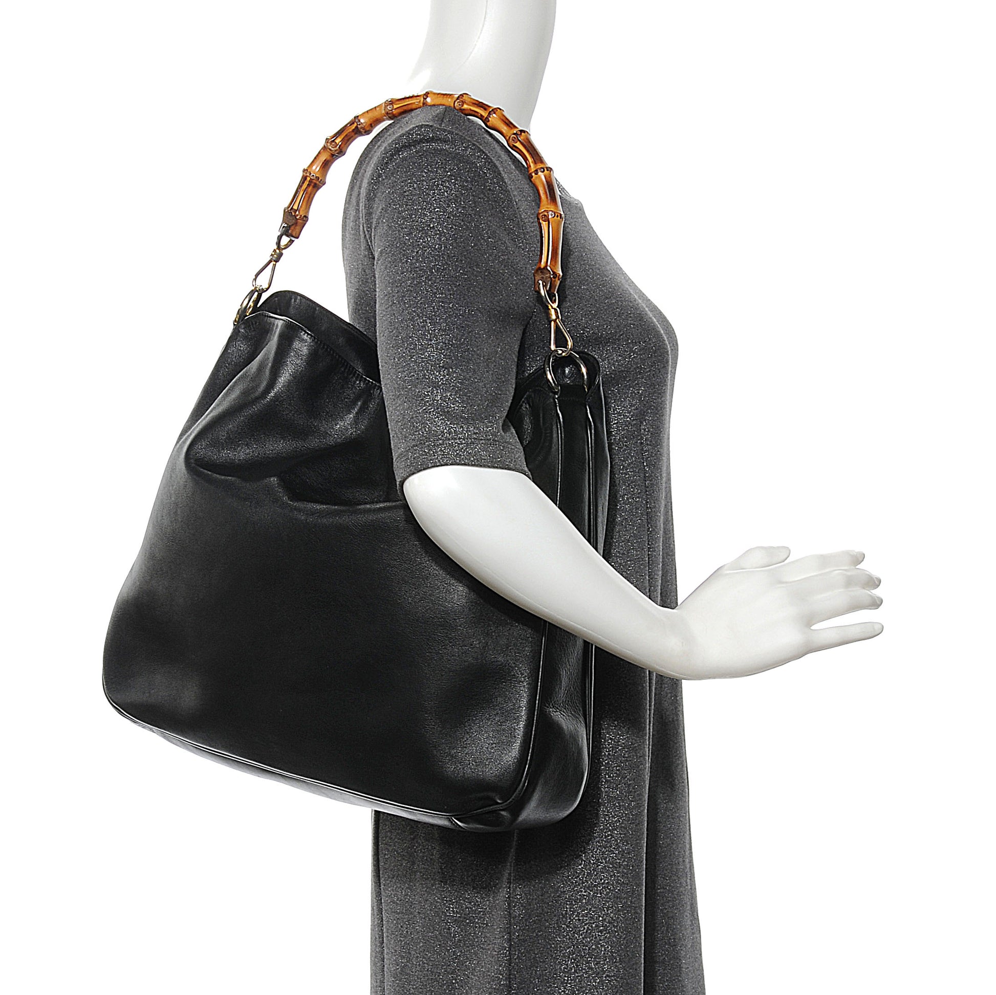 Gucci Leather Bamboo Top Handle Tote Black 2 of 8