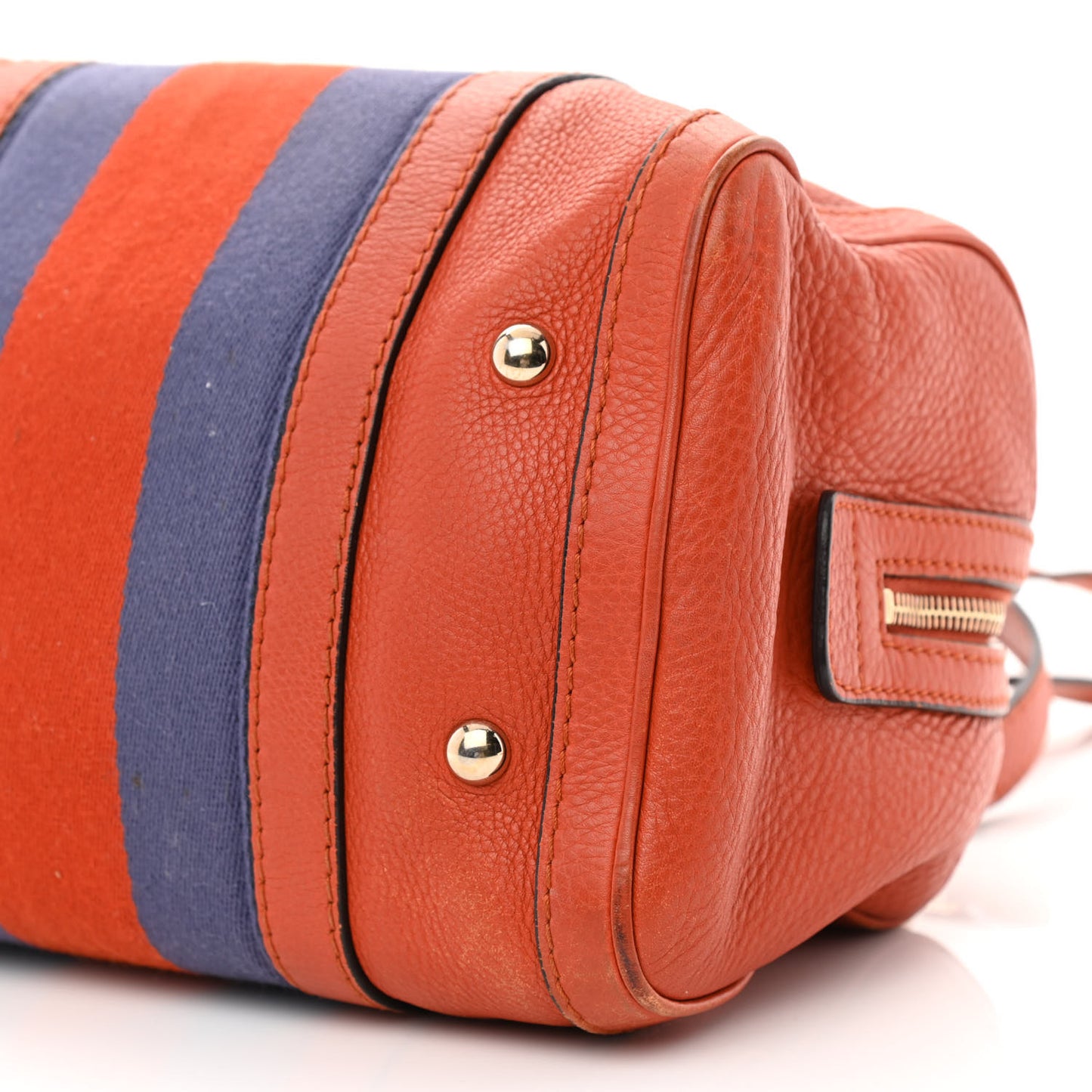 Calfskin Vintage Web Small Boston Orange Blue
