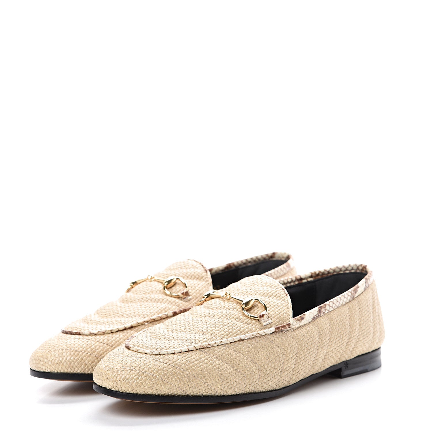 Gucci Raffia Elaphe Matelasse Horsebit Womens Jordaan Loafers 38.5 Natural Cream Brown 3 of 7
