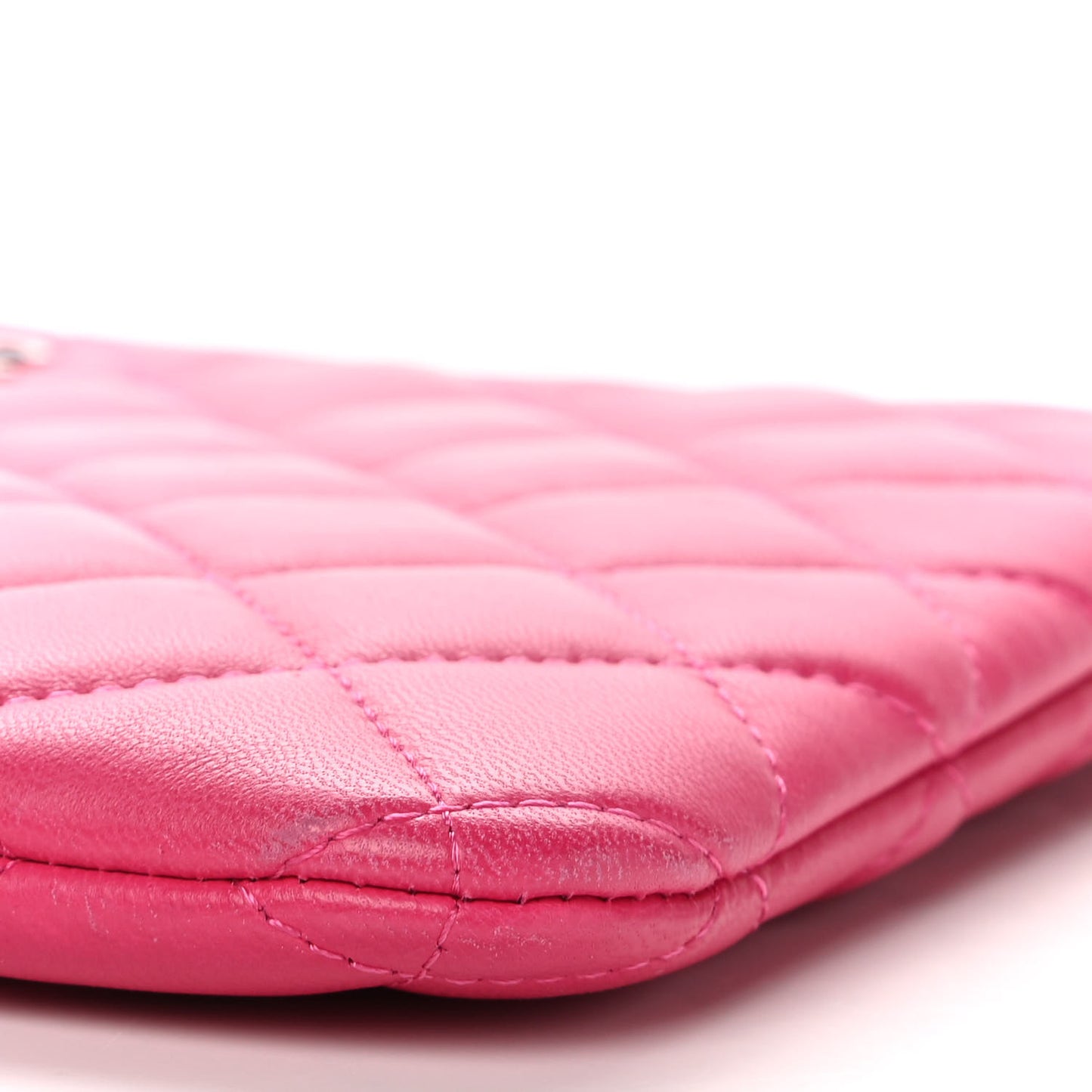 Lambskin Quilted Medium Cosmetic Case Dark Pink