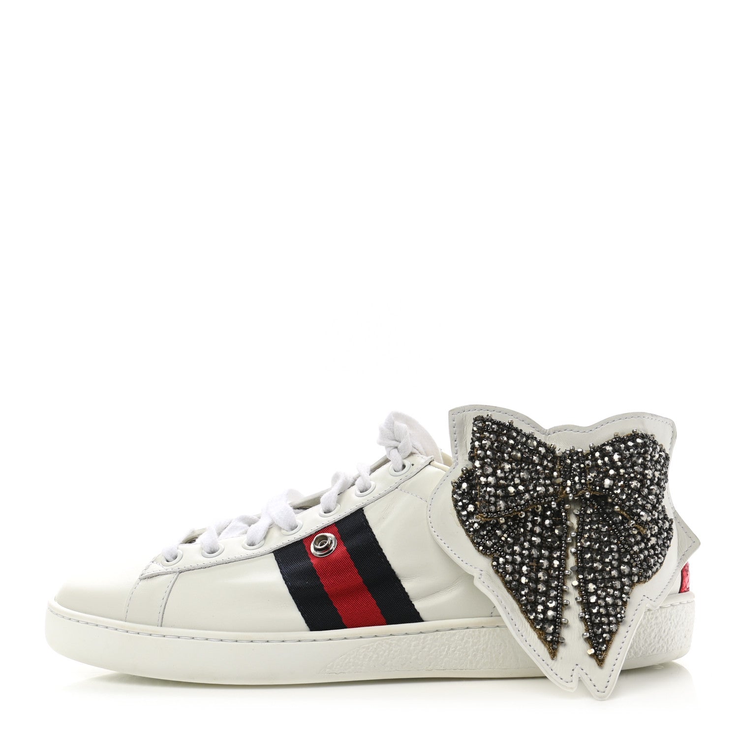 Gucci Calfskin Ayers Web Womens Ace Bow Lace Sneakers 37.5 White 9 of 13
