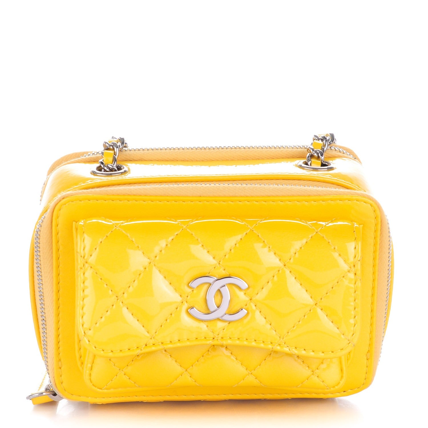 Chanel Patent Quilted Mini Pocket Box Yellow 1 of 7