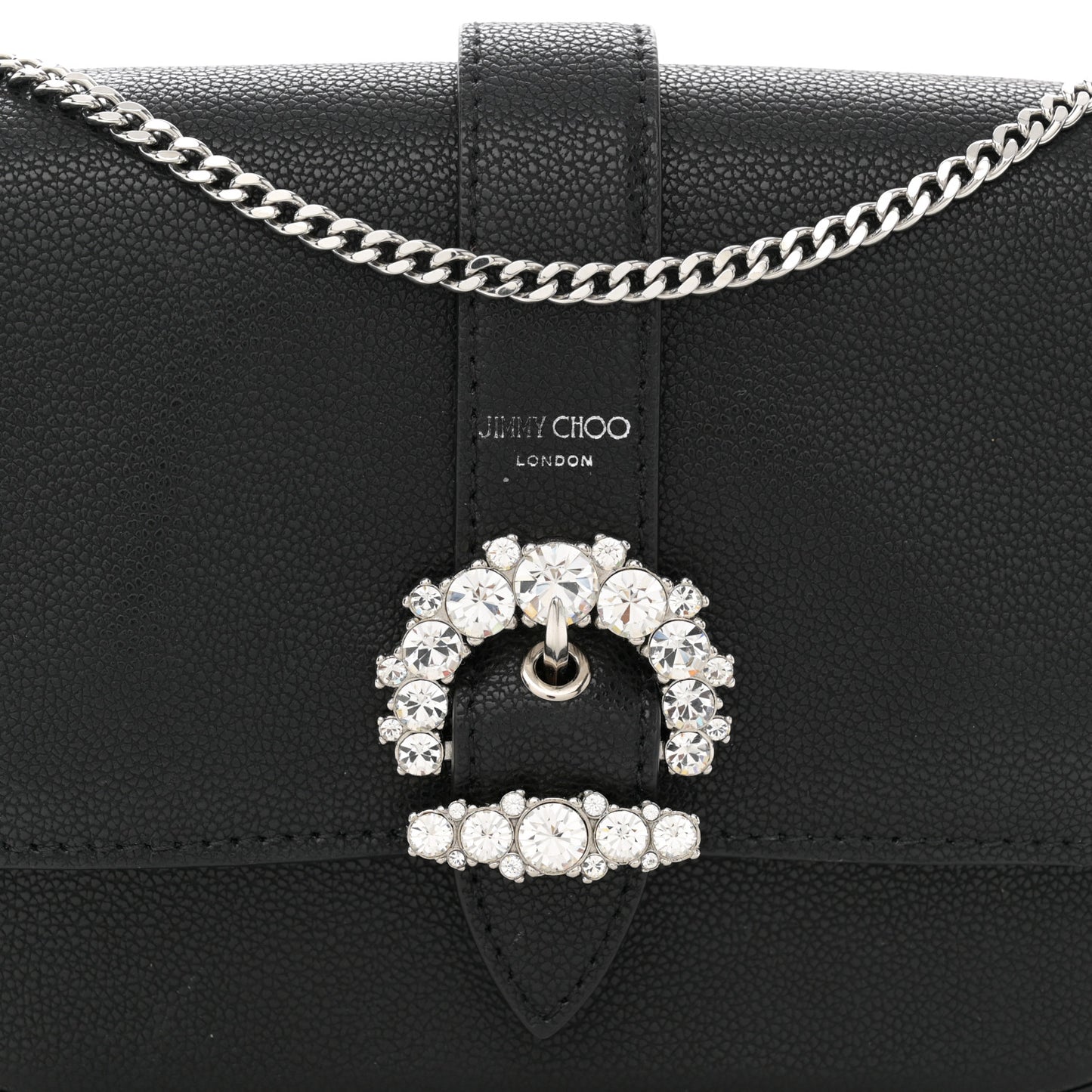 Calfskin Crystal Cheri Chain Crossbody Bag Black