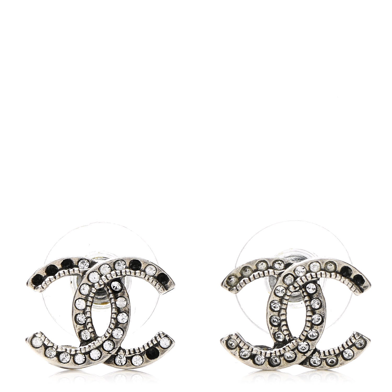 Chanel Crystal Royal Flush CC Stud Earrings Silver 1 of 4