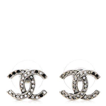 Chanel Crystal Royal Flush CC Stud Earrings Silver 1 of 4