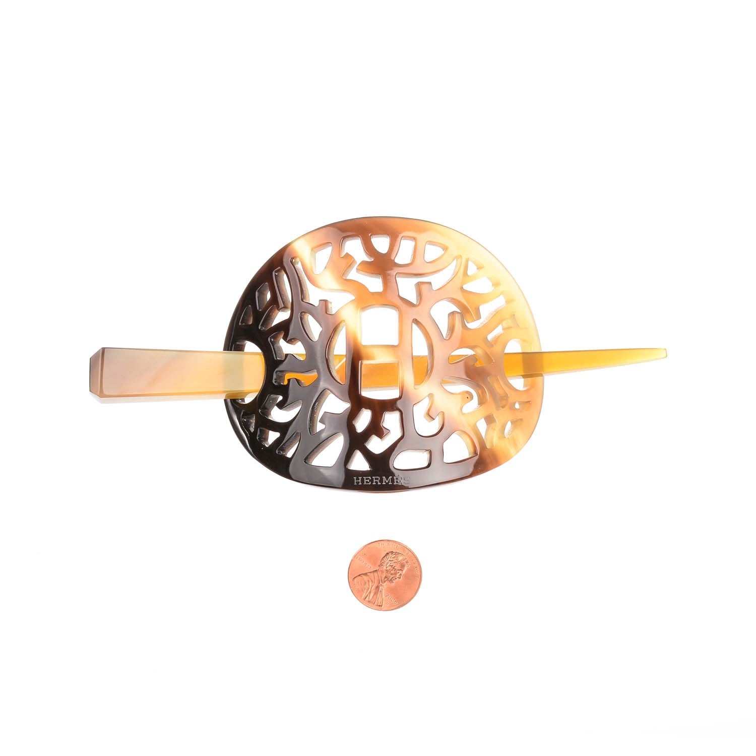 Hermes Buffalo Horn Curved Rocaille Hair Barette Natural 2 of 5