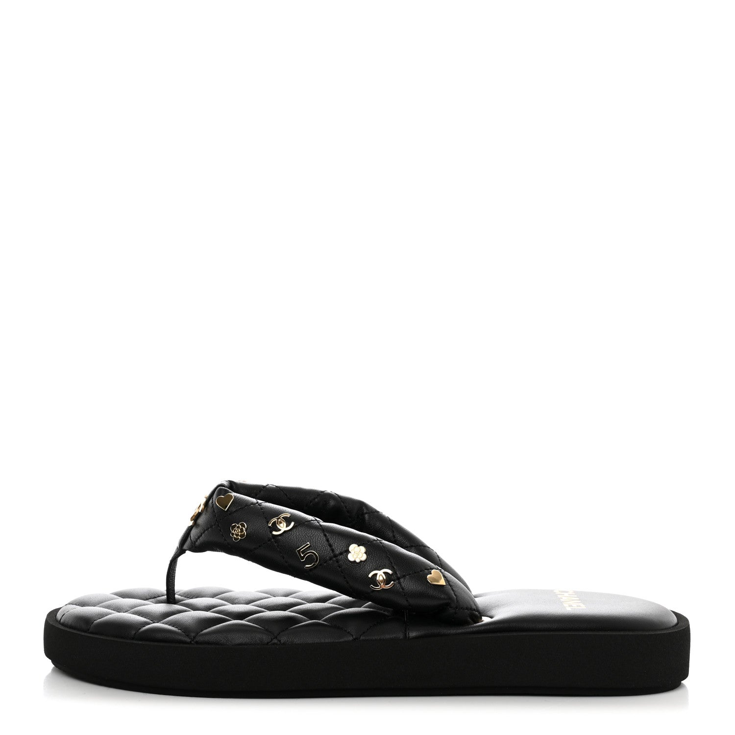 Chanel Lambskin Quilted Padded Charms Thong Sandals 41.5 Black 1 of 8