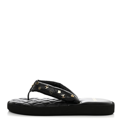 Chanel Lambskin Quilted Padded Charms Thong Sandals 41.5 Black 1 of 8