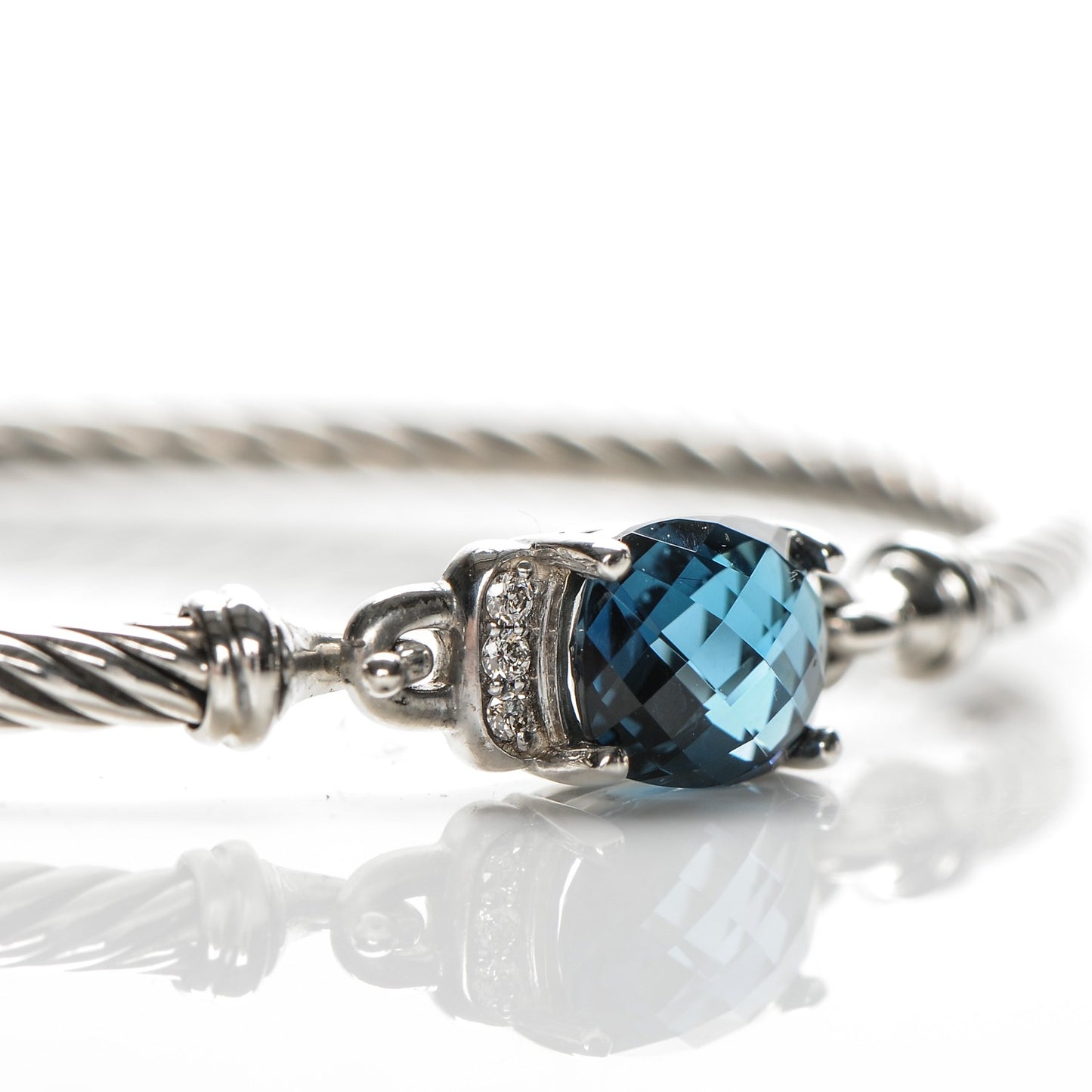 Sterling Silver Diamond Blue Topaz 3mm Petite Wheaton Bracelet