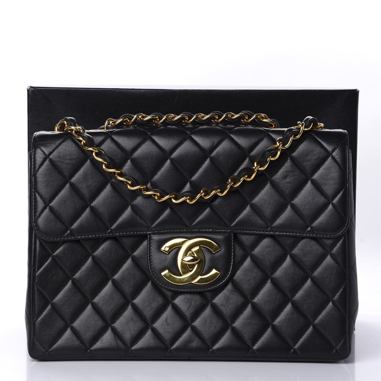 Lambskin Quilted XL Jumbo Single Flap Black