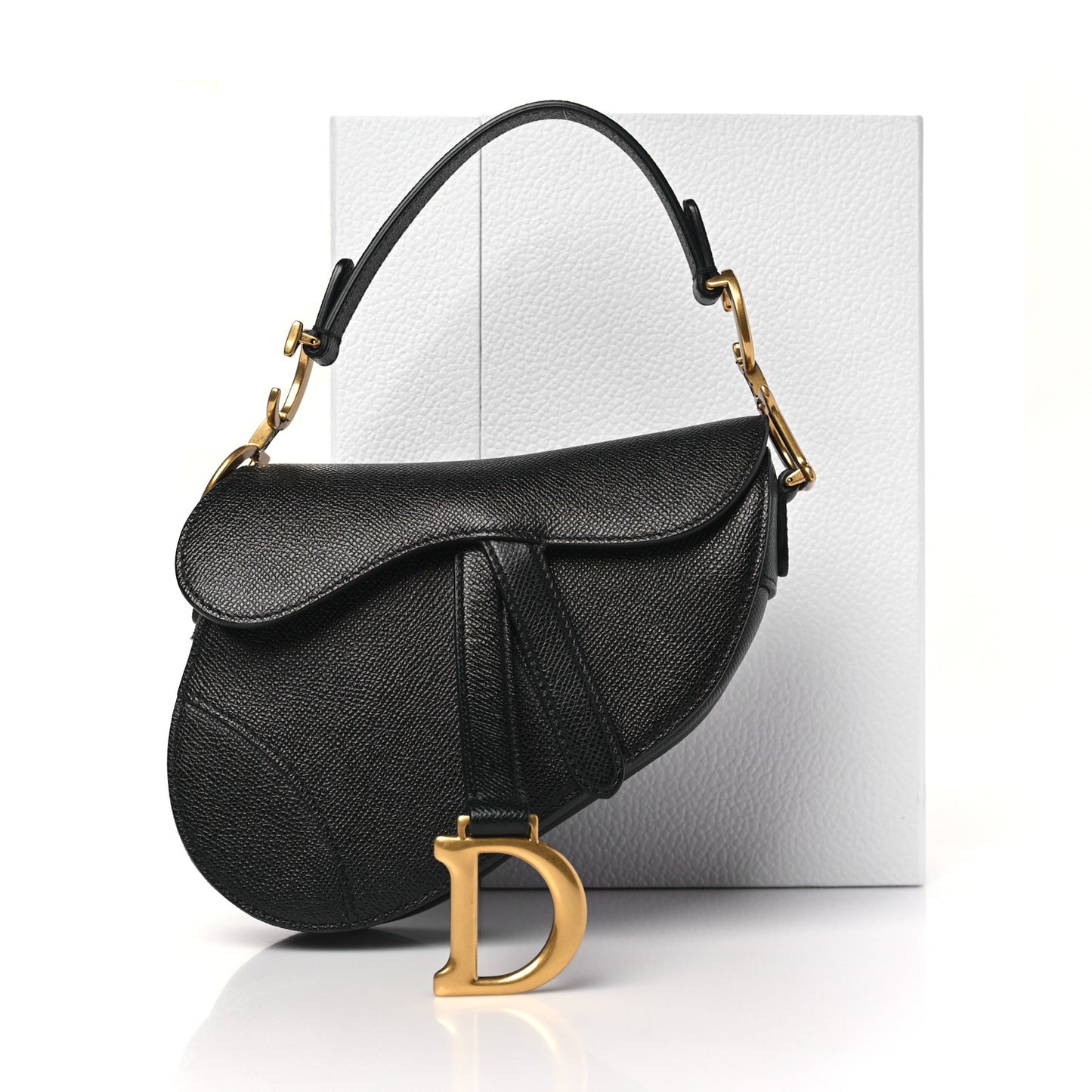 Grained Calfskin Mini Saddle Bag Black
