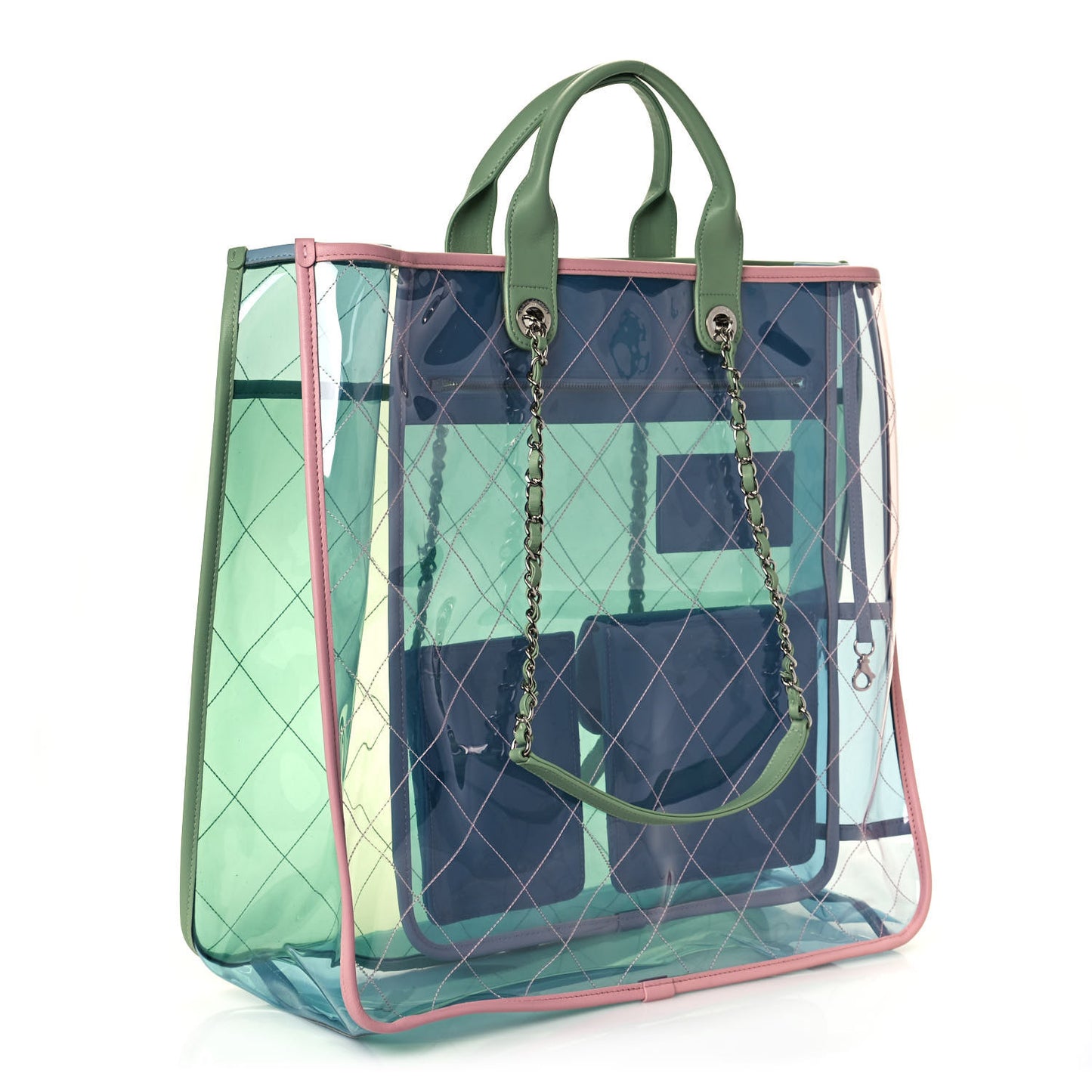 Lambskin PVC Quilted Large Coco Splash Shopping Bag Blue Green