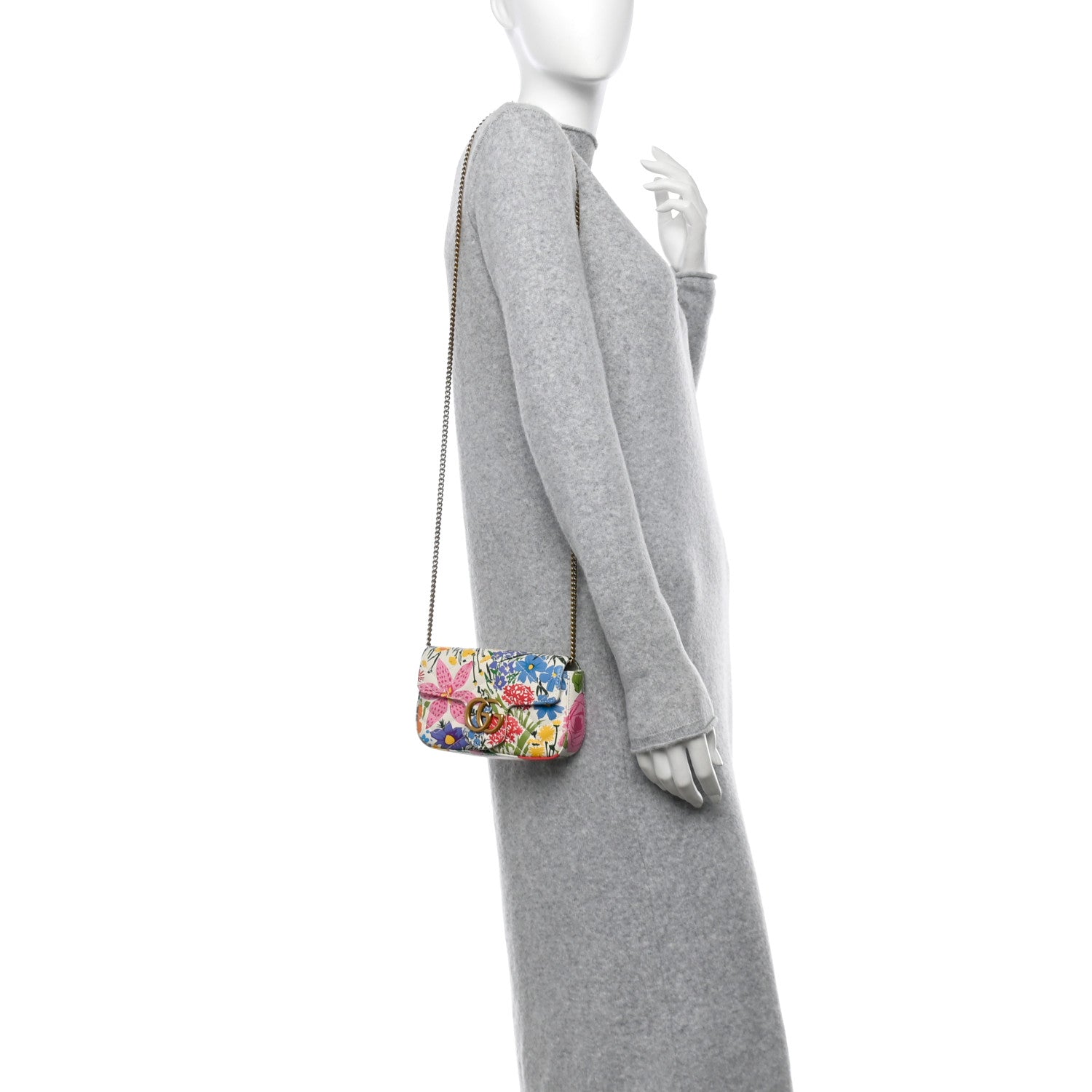 Gucci X KEN SCOTT Calfskin Matelasse Floral Print Super Mini GG Marmont Shoulder Bag Ivory Pink 2 of 10