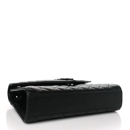 Saint Laurent Grain De Poudre Textured Mixed Matelasse Triquilt Medium Monogram Monochrome Satchel Black 4 of 9