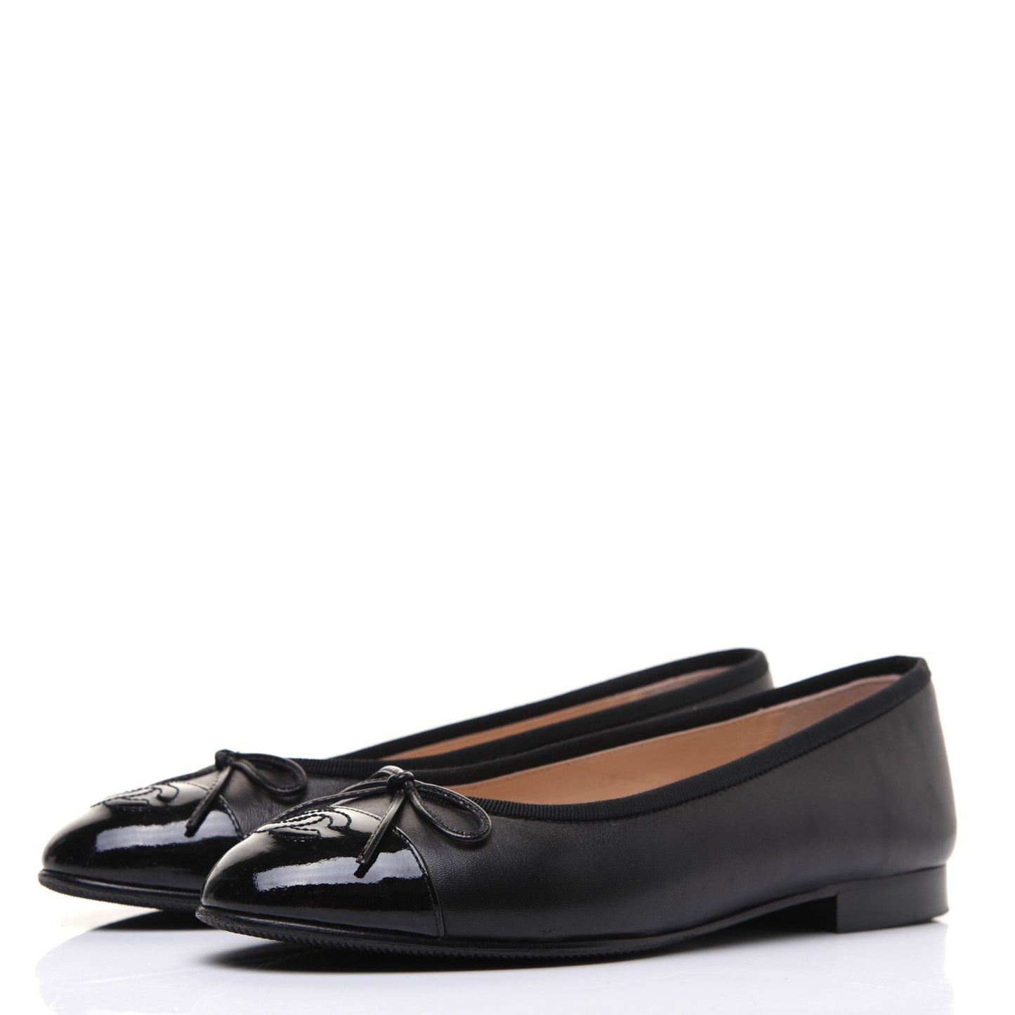 Lambskin Patent Cap Toe Ballerina Flats 37 Black