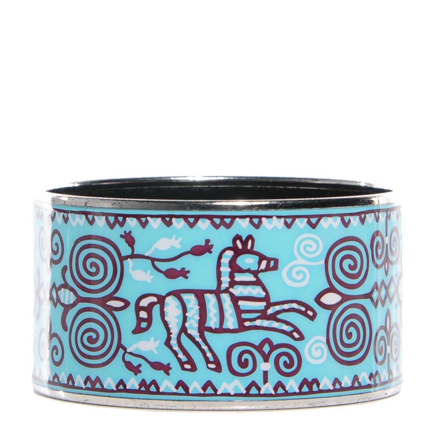 Hermes Enamel Printed Horses Extra Wide Bracelet 65 Aqua 1 of 6