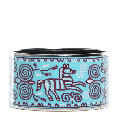 Hermes Enamel Printed Horses Extra Wide Bracelet 65 Aqua 1 of 6
