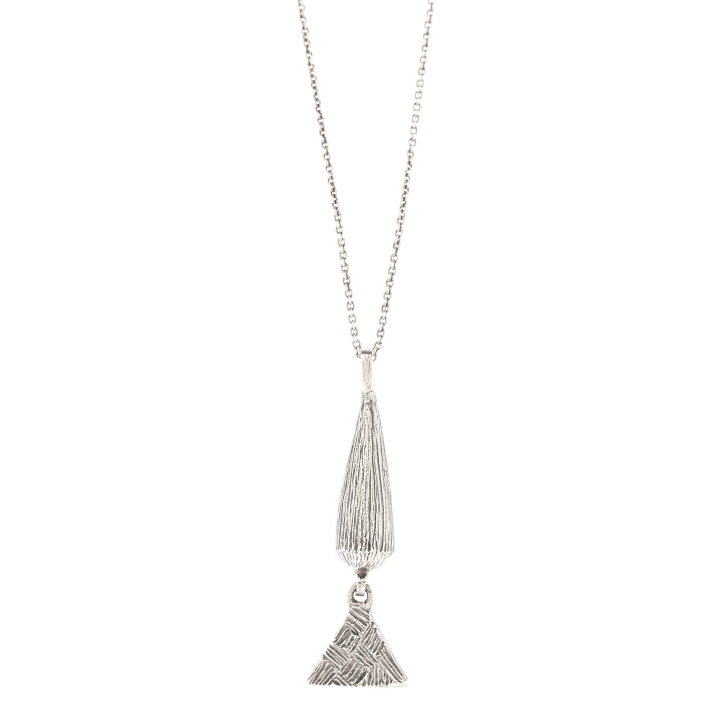 Brass Triangle Pendant Long Necklace Oxidized Silver