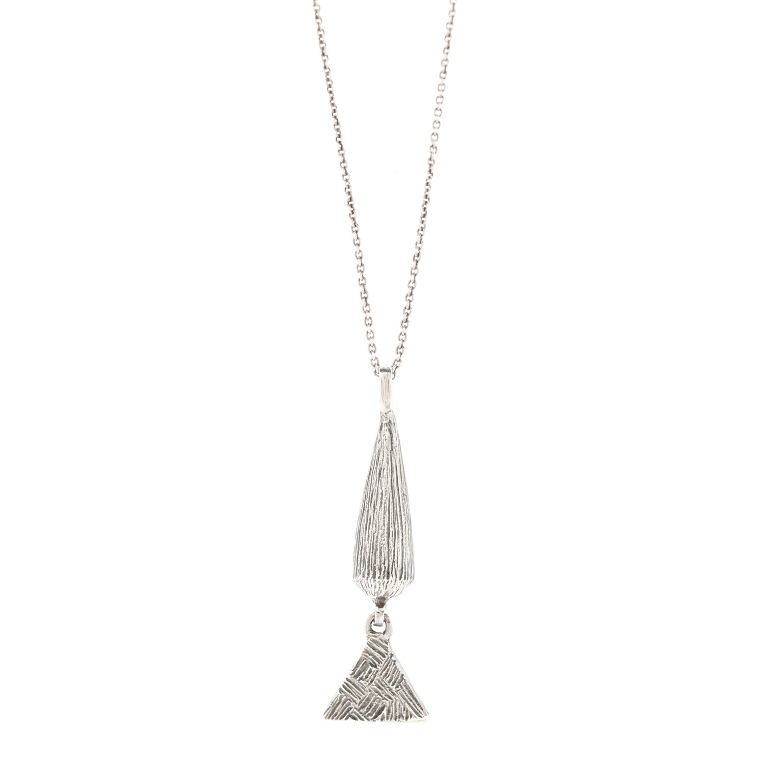 Saint Laurent Brass Triangle Pendant Long Necklace Oxidized Silver 4 of 6