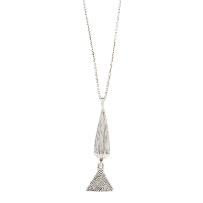 Saint Laurent Brass Triangle Pendant Long Necklace Oxidized Silver 4 of 6