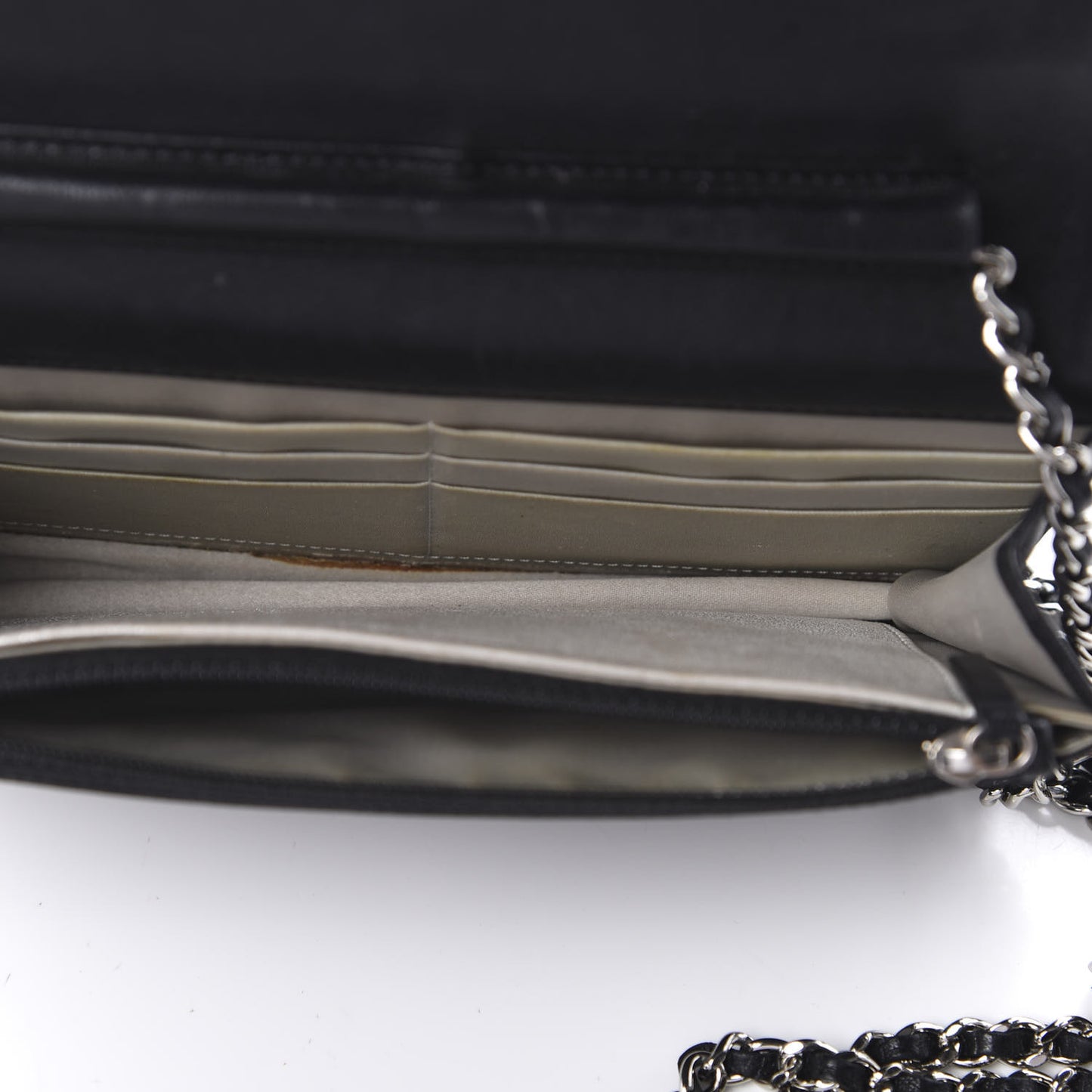 Lambskin Camellia Embossed Wallet on Chain WOC Black