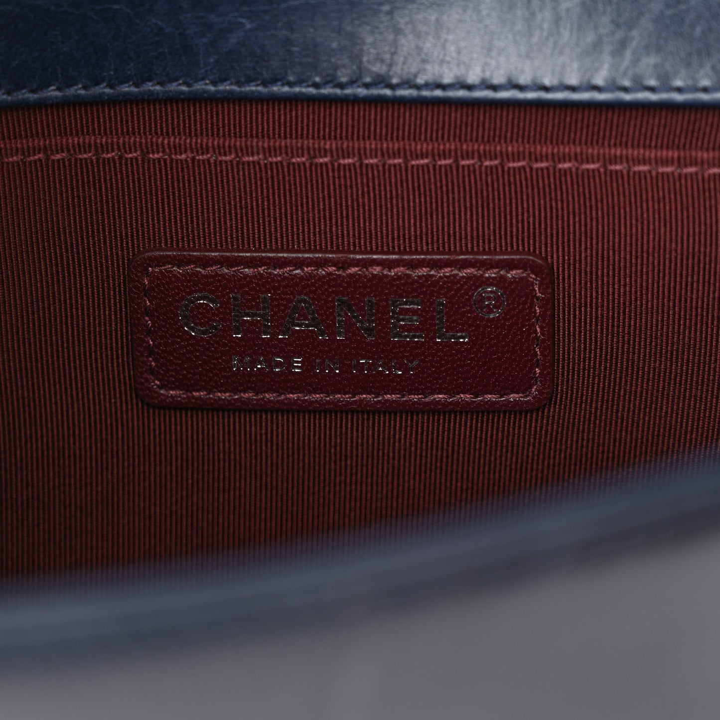 Glazed Calfskin Quilted Small Boy Chained Flap Navy