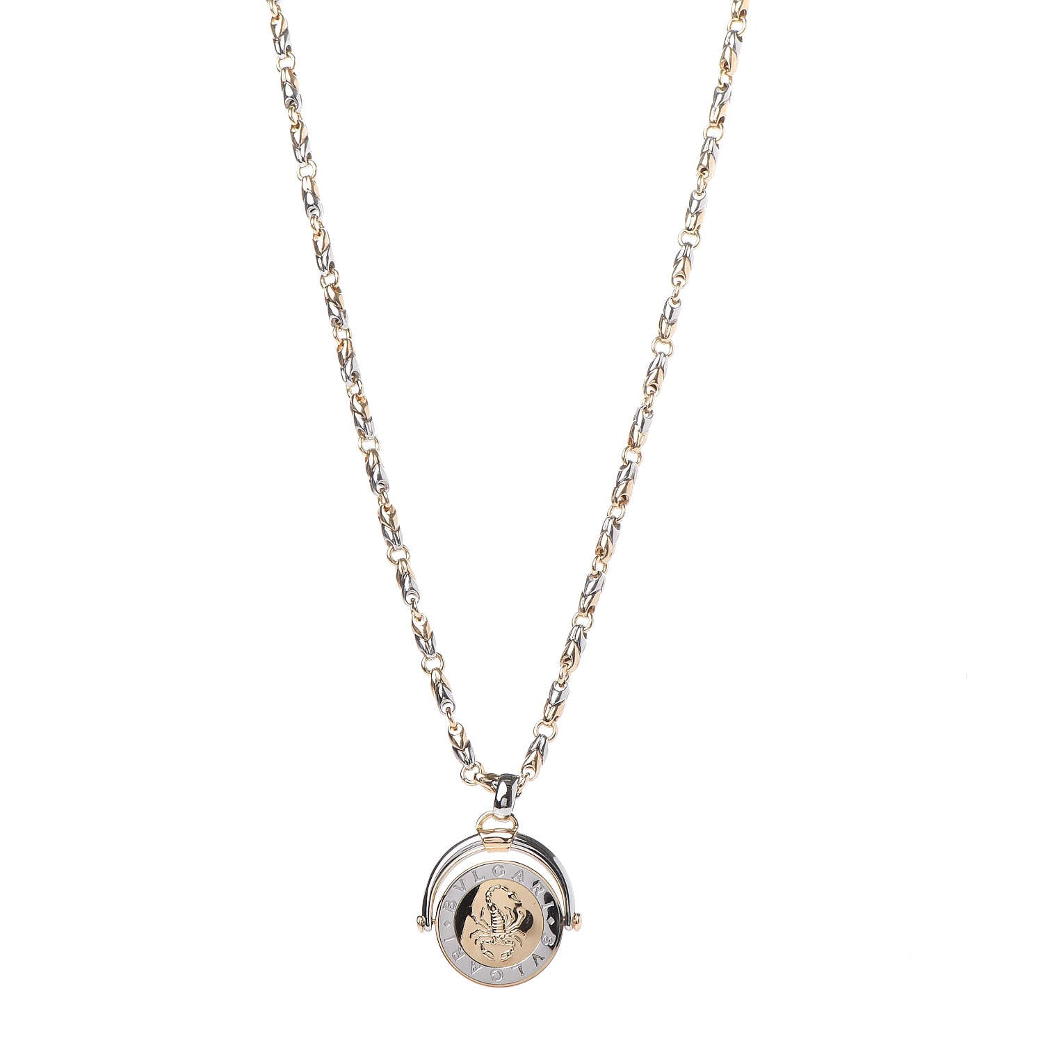 Bulgari 18K Yellow Gold Stainless Steel Scorpio Zodiac Pendant Necklace 1 of 5