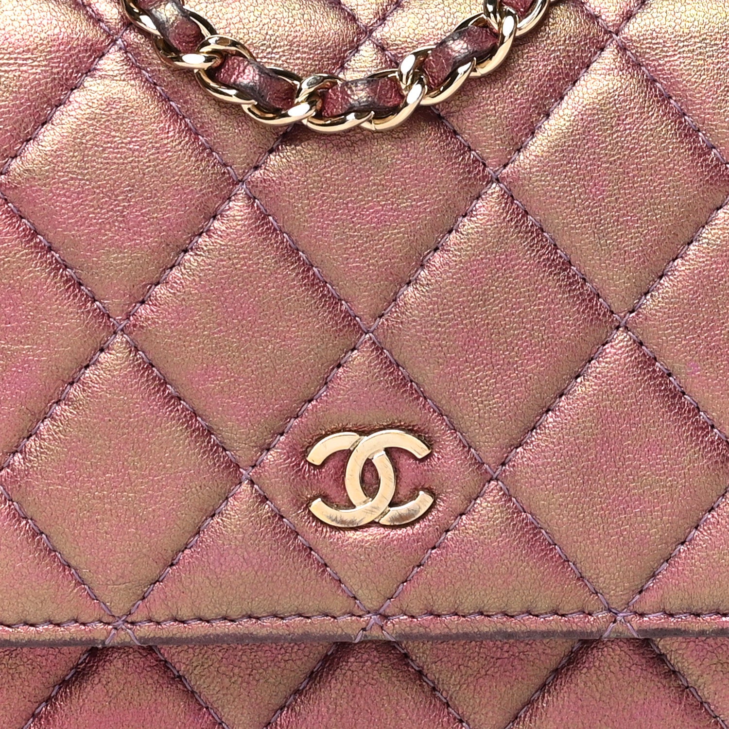 Chanel Iridescent Lambskin Quilted Mini Wallet On Chain WOC Purple 8 of 10