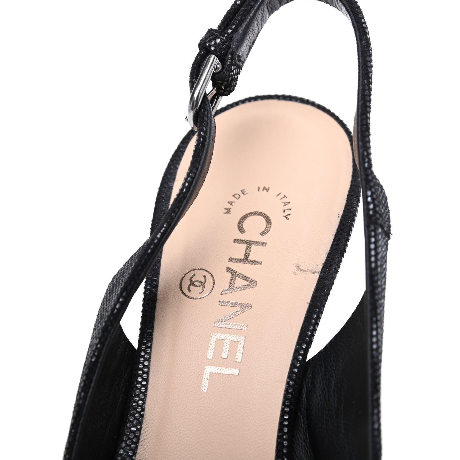 Chanel Shimmer Fabric Peep Toe Slingback Pumps 39 Black 12 of 20