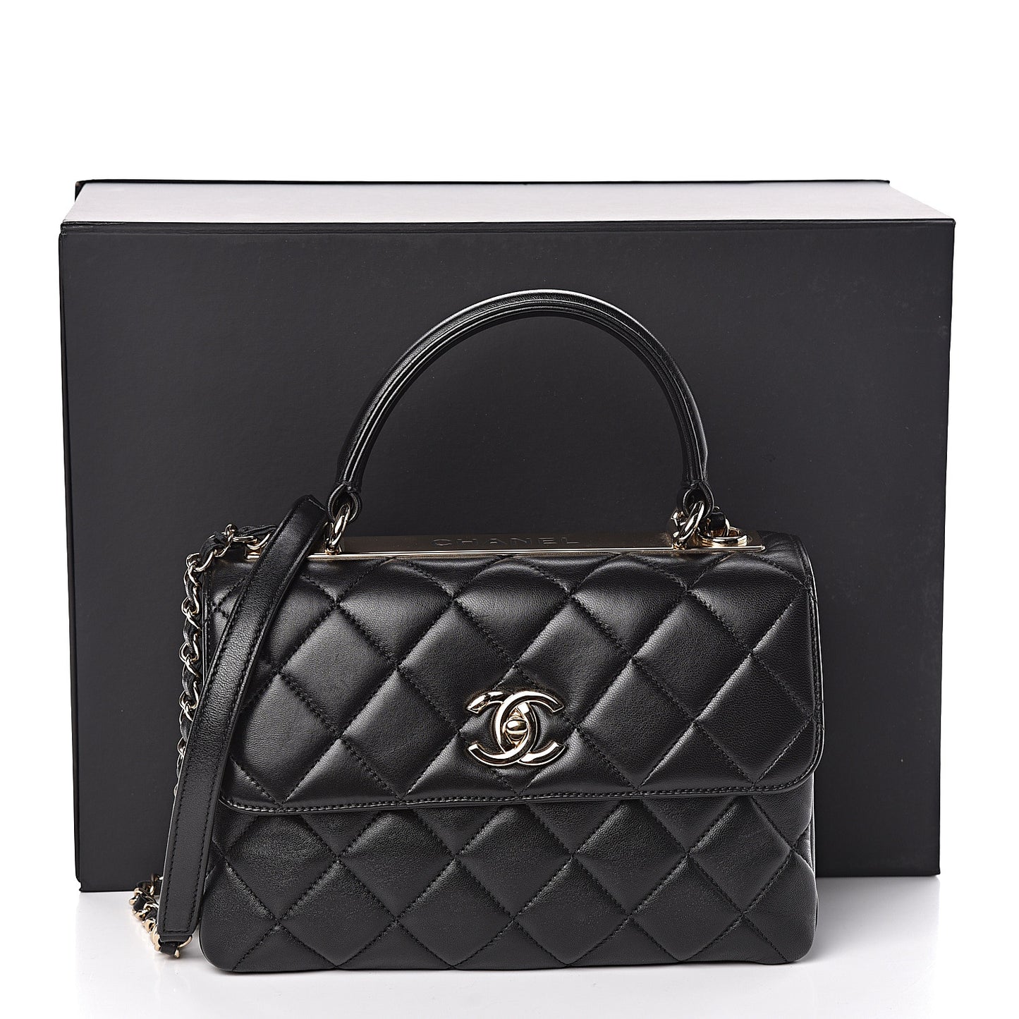 Lambskin Quilted Small Trendy CC Dual Handle Flap Bag Black