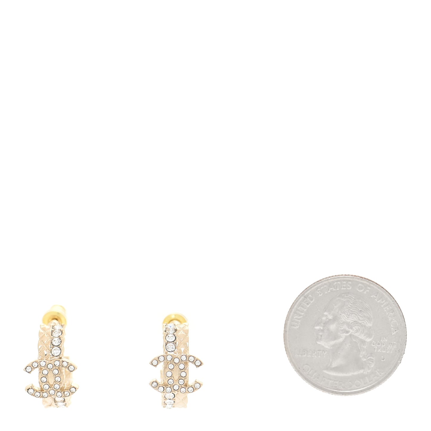 Metal Crystal Quilted CC Hoop Earrings Gold