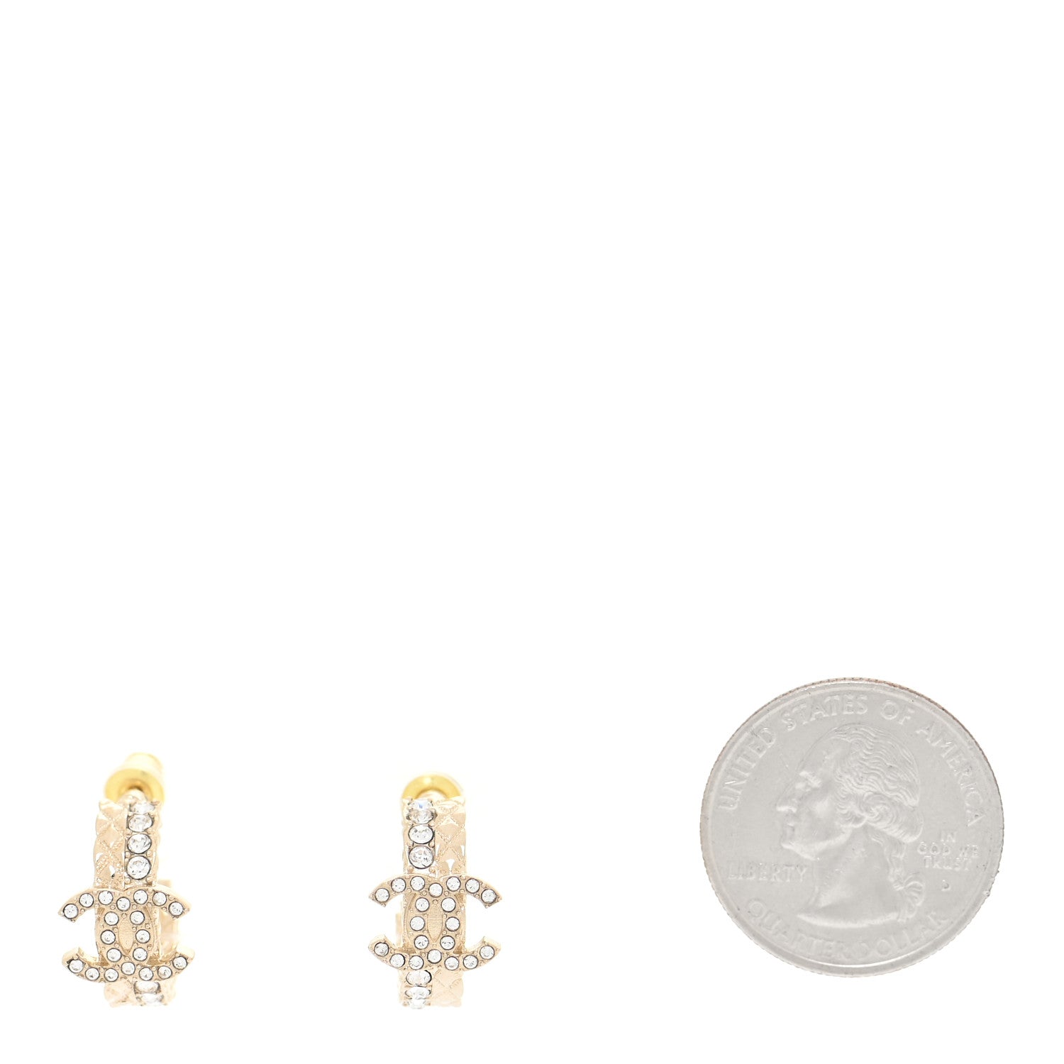 Chanel Metal Crystal Quilted CC Hoop Earrings Gold 2 of 5