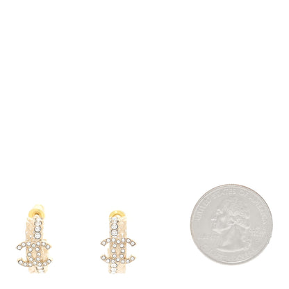 Chanel Metal Crystal Quilted CC Hoop Earrings Gold 2 of 5