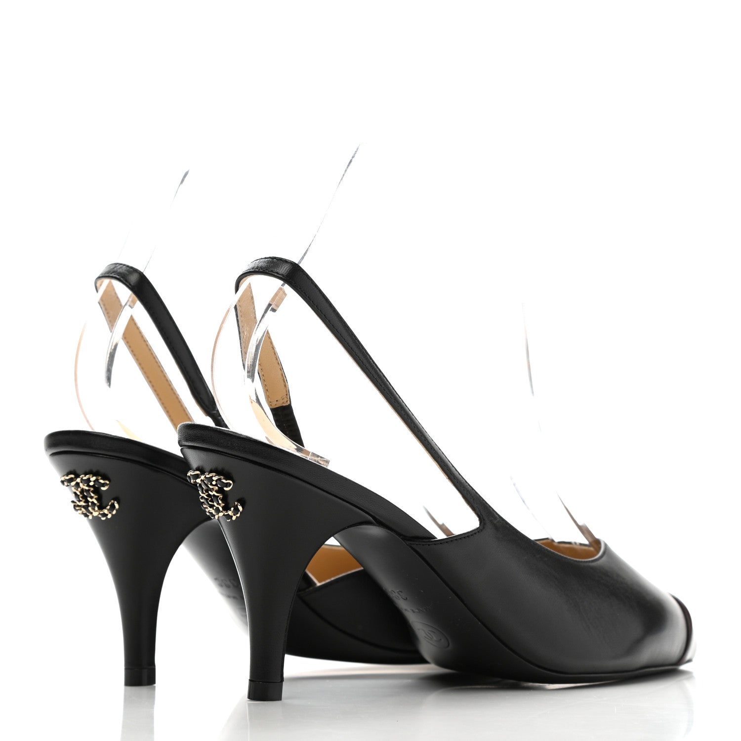 Chanel Lambskin Slingback CC Cap Toe Pumps 38 Black 4 of 9