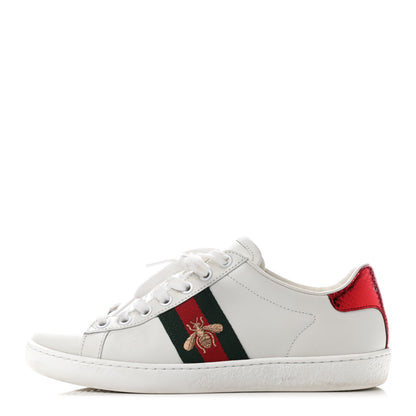 Gucci Calfskin Ayers Bee Embroidered Womens Ace Sneakers 36 White Green 1 of 4