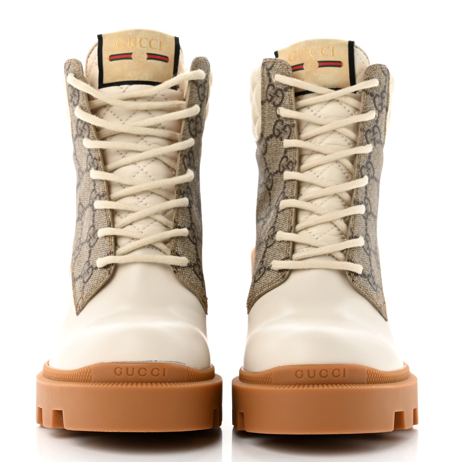 Gucci Calfskin GG Supreme Monogram Nappa Quilted Lace Up Ankle Boots 38 Mystic White Beige 2 of 10