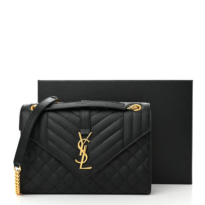 Saint Laurent Grain De Poudre Textured Mixed Matelasse Triquilt Medium Monogram Satchel Black 12 of 12