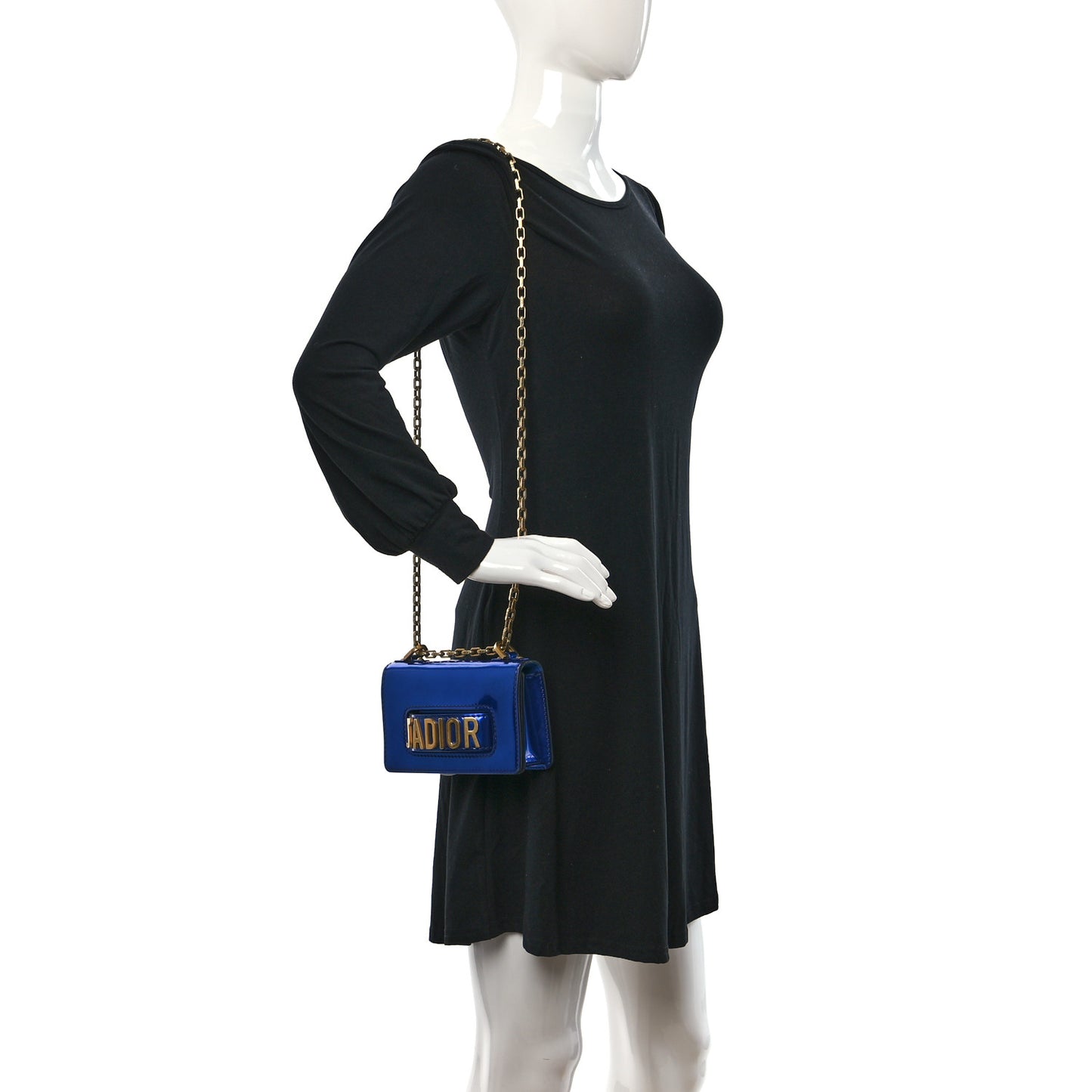 Metallic Calfskin J'Adior Mini Chain Flap Bag Blue
