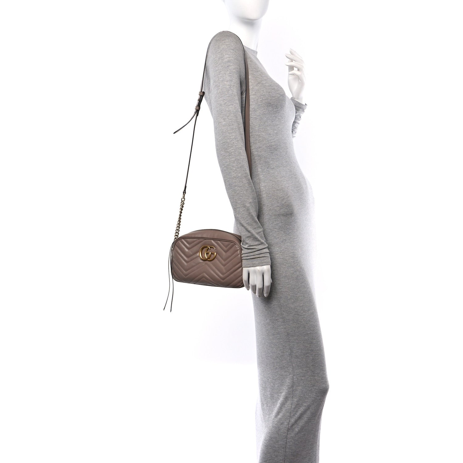 Gucci Calfskin Matelasse Small GG Marmont Chain Shoulder Bag Porcelain Rose 2 of 12