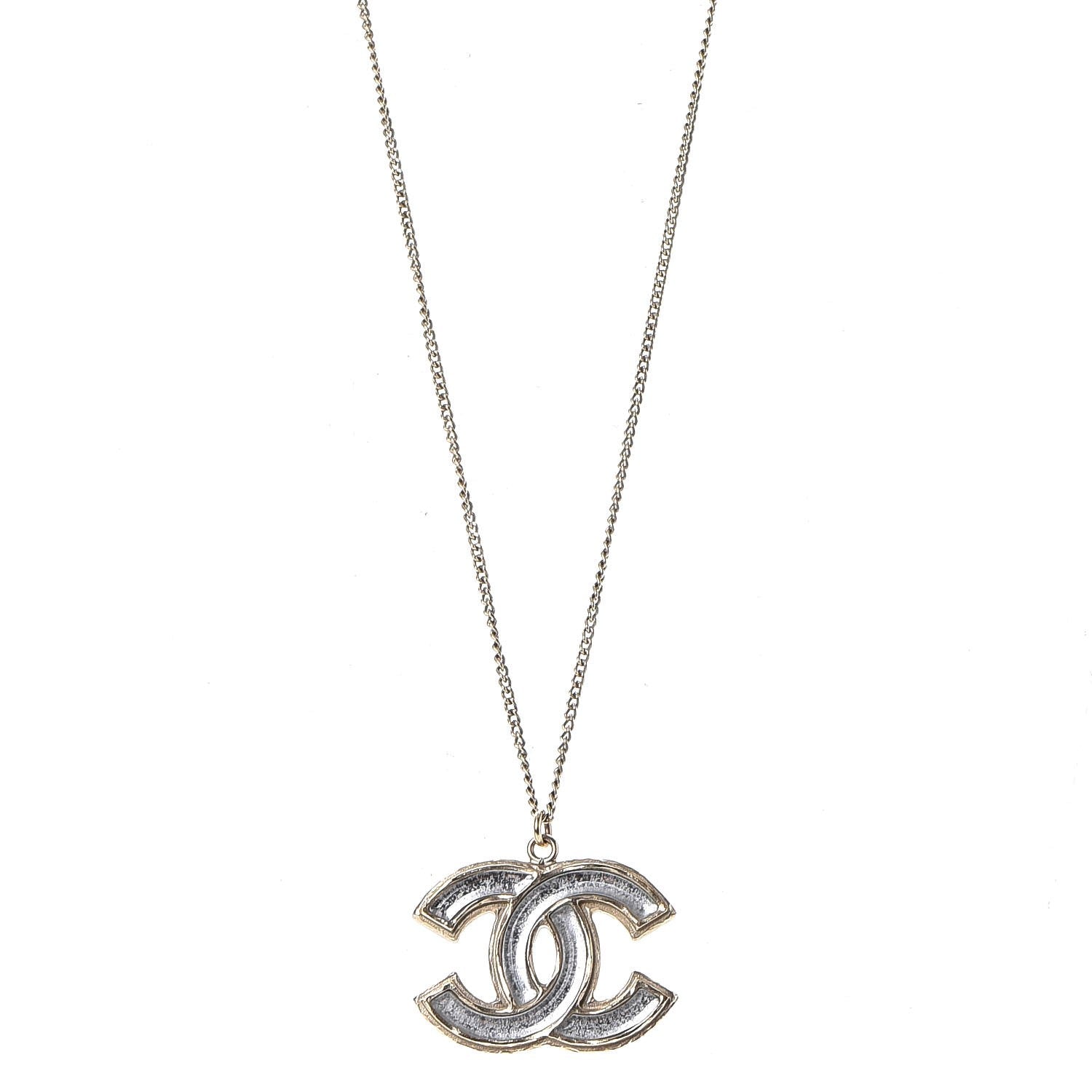 Chanel Enamel CC Pendant Necklace Gold Silver 1 of 8