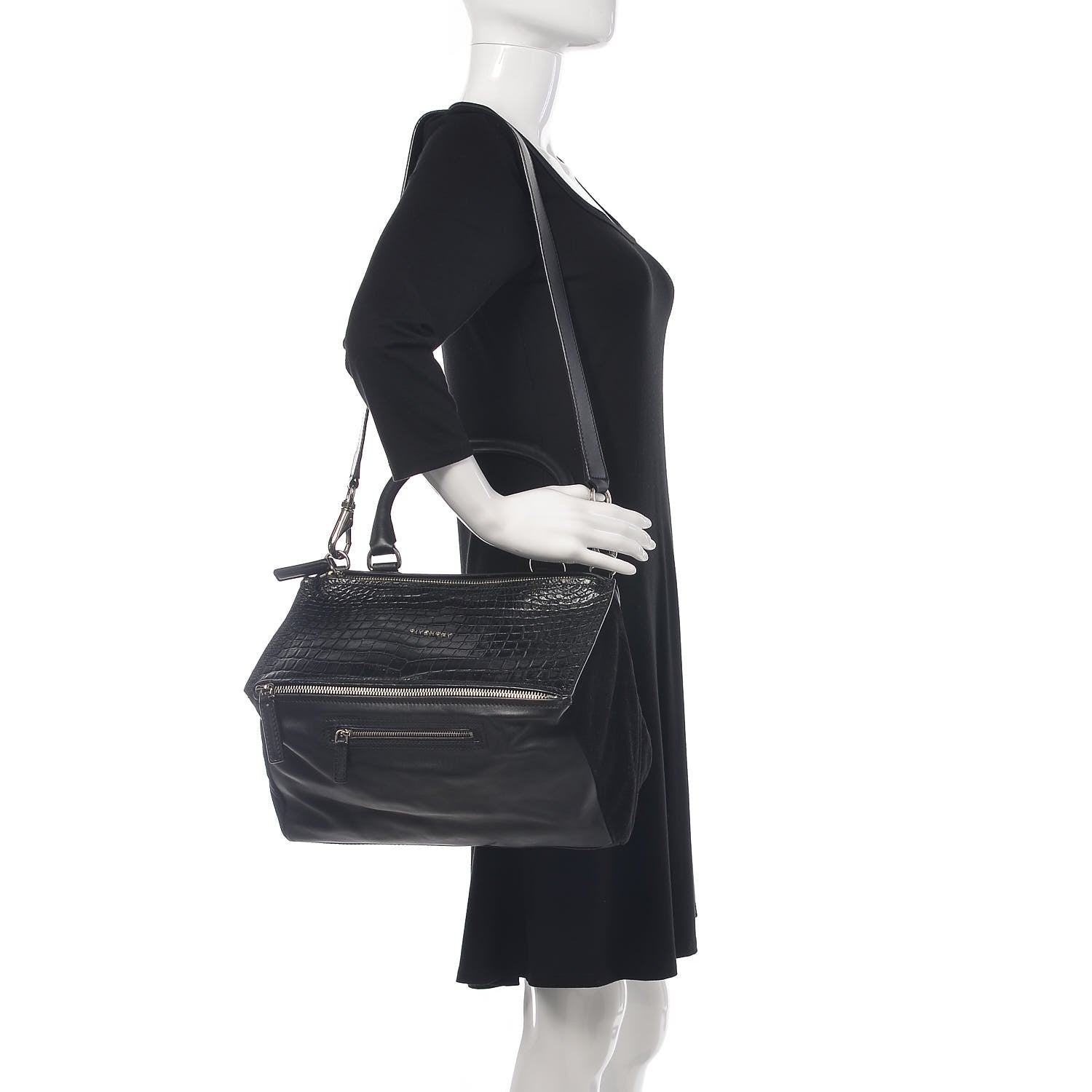 Givenchy Calfskin Crocodile Embossed Medium Pandora Black 2 of 14