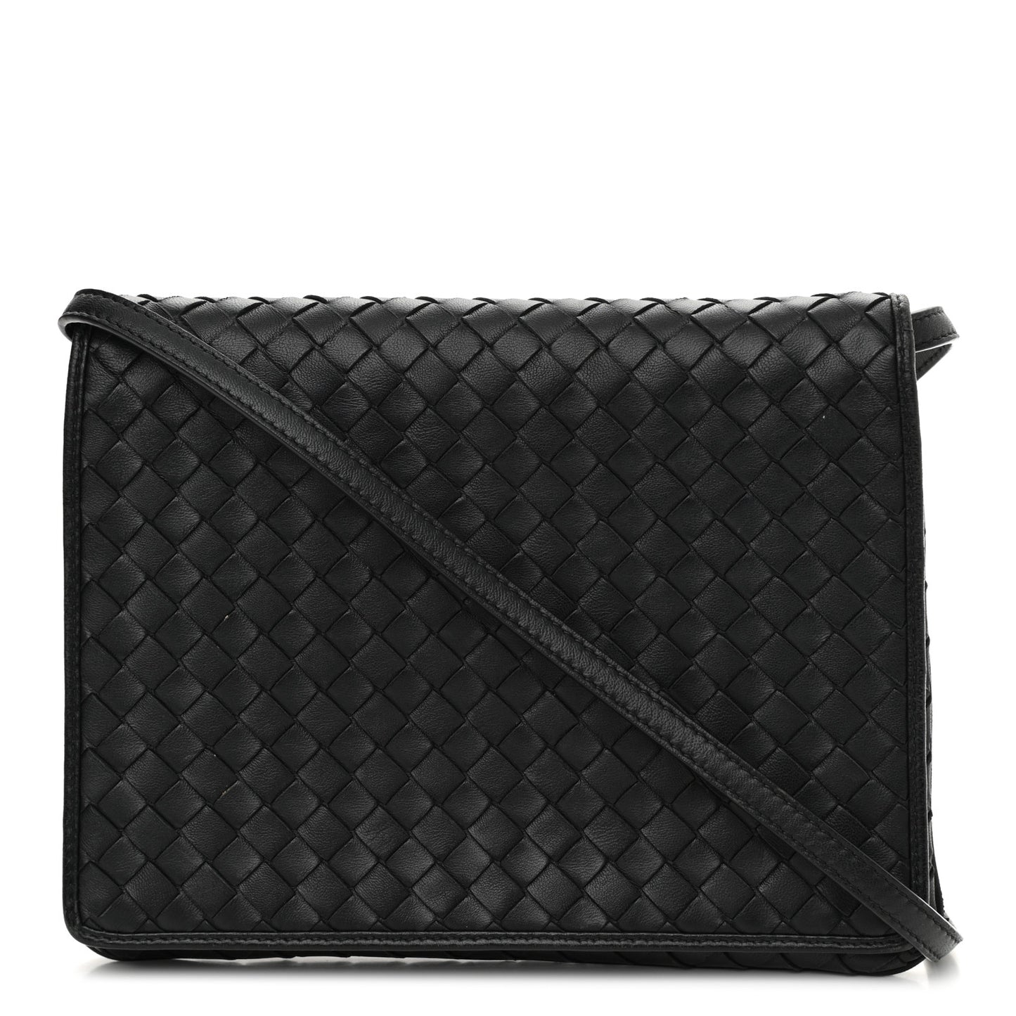 Nappa Intrecciato Crossbody Messenger Flap Black