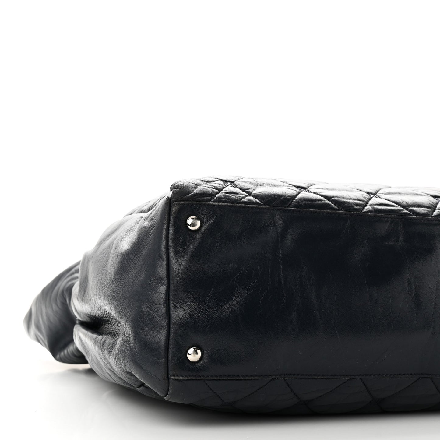 Lambskin Quilted Hidden Chain Tote Navy