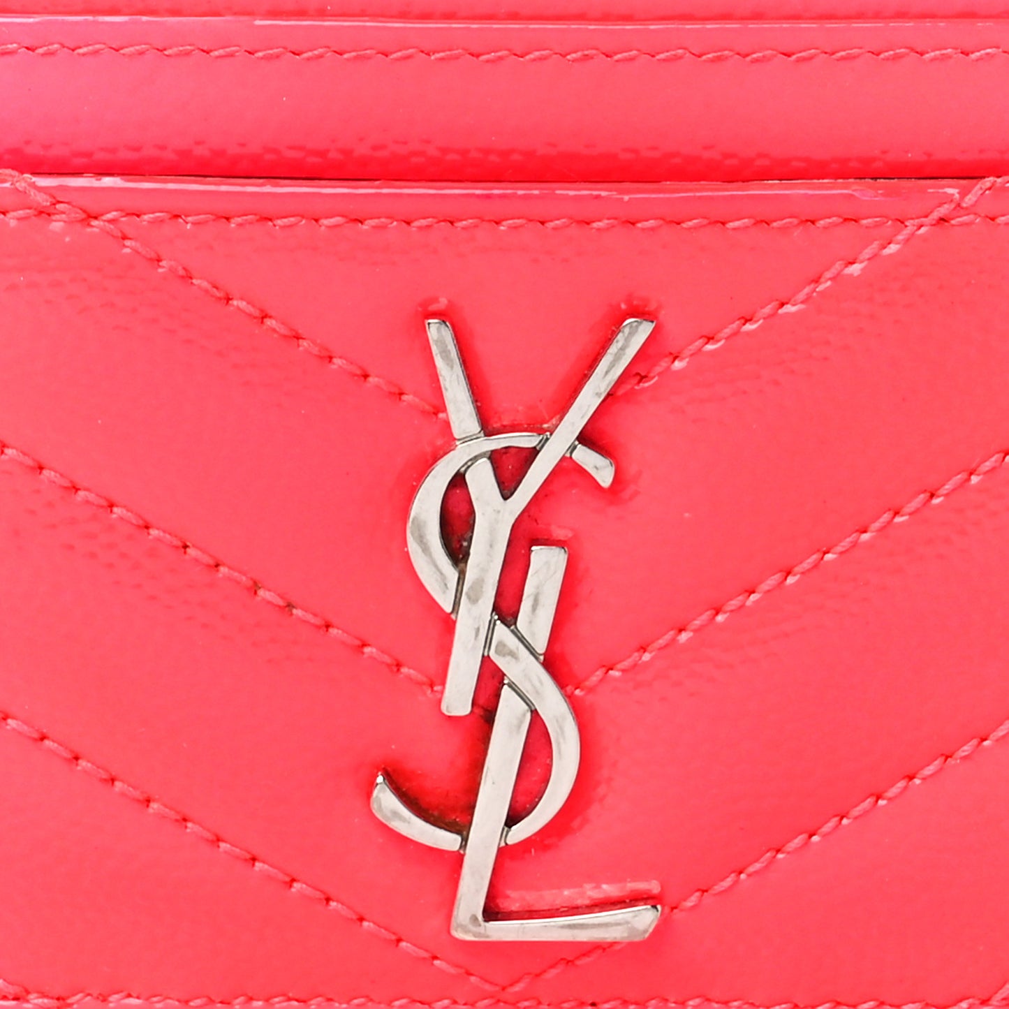 Grain De Poudre Matelasse Chevron Monogram Credit Card Case Neon Pink