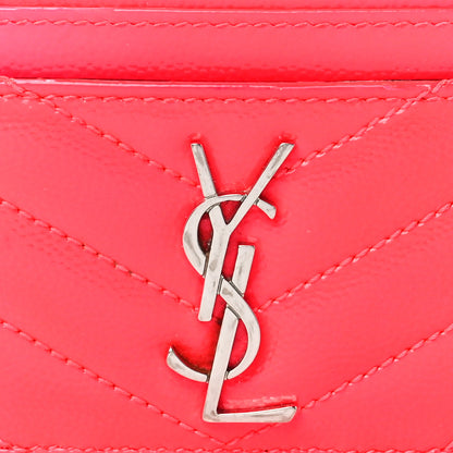 Saint Laurent Grain De Poudre Matelasse Chevron Monogram Credit Card Case Neon Pink 8 of 11