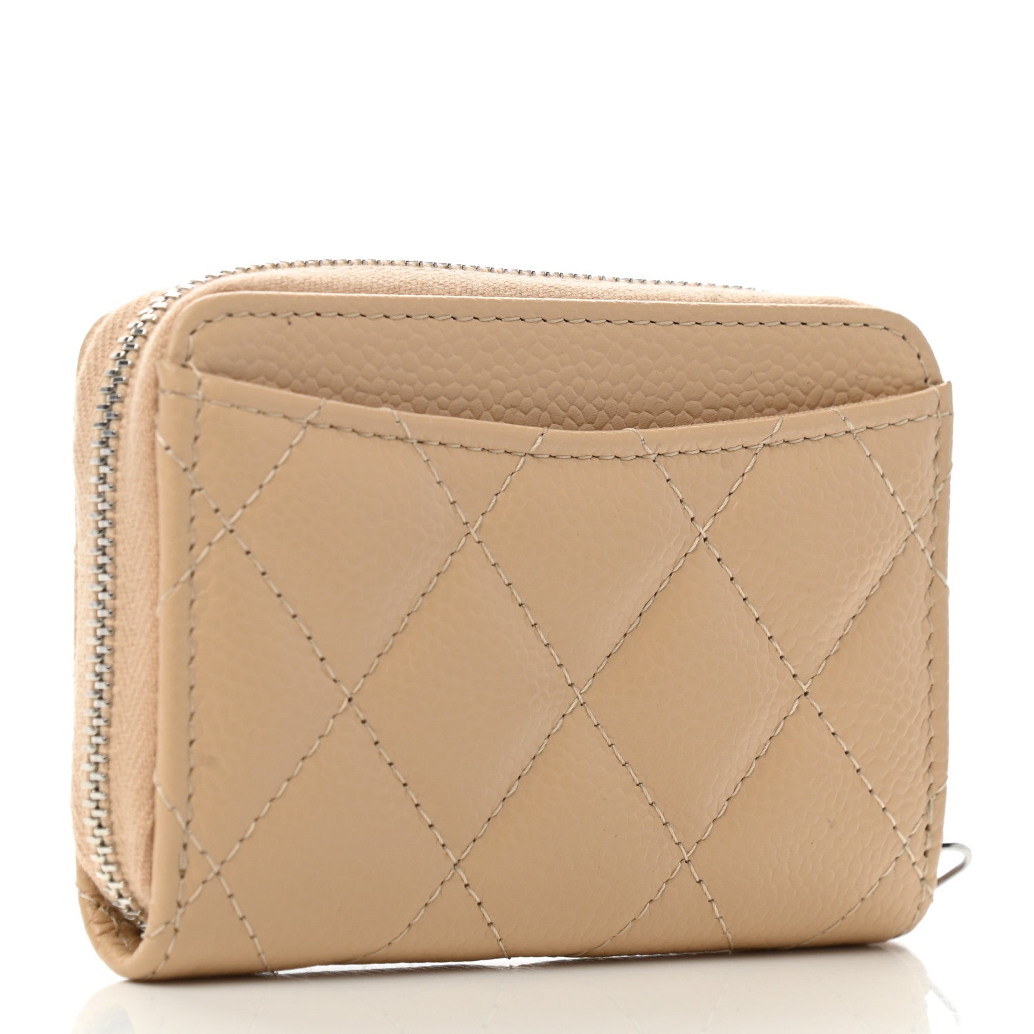 Chanel Caviar Quilted Zip Around Coin Purse Beige 3 of 8