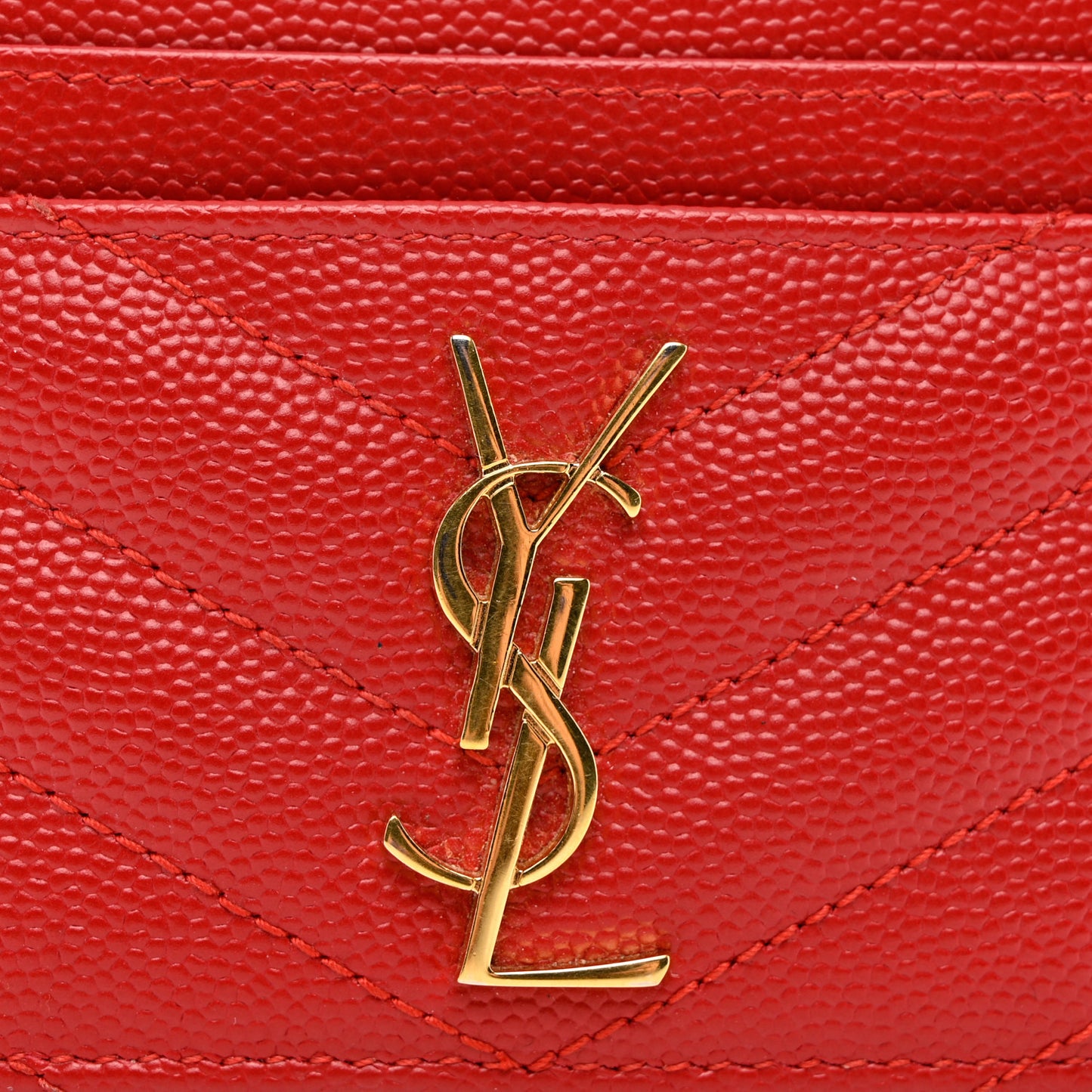 Grain De Poudre Matelasse Chevron Monogram Credit Card Case New Red