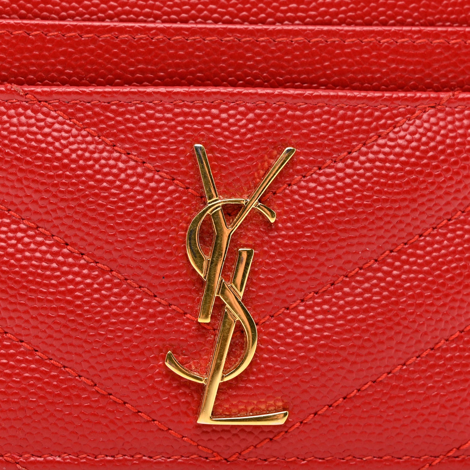 Saint Laurent Grain De Poudre Matelasse Chevron Monogram Credit Card Case New Red 8 of 10
