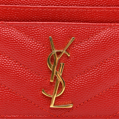 Saint Laurent Grain De Poudre Matelasse Chevron Monogram Credit Card Case New Red 8 of 10