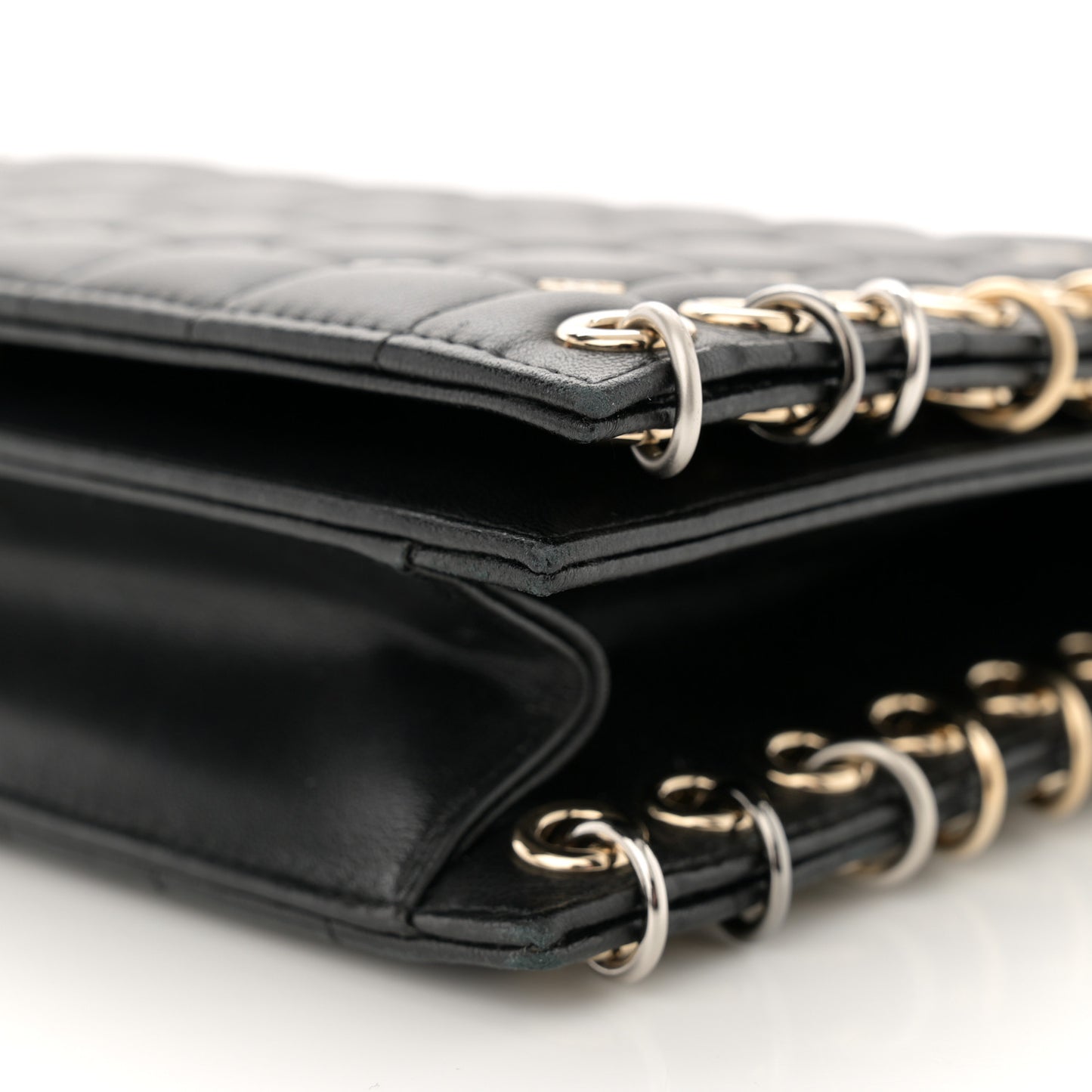 Lambskin Chocolate Bar Piercing CC Studded Small Chain Flap Bag Black